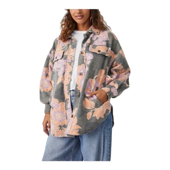 NEW Free People Ruby Jacket Oversized Shirt Shacket Charcoal Combo - Large - Picture 2 of 10